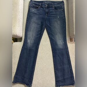 American Eagle Outfitters Kick Boot Jeans in Dark Blue Wash 14 Long